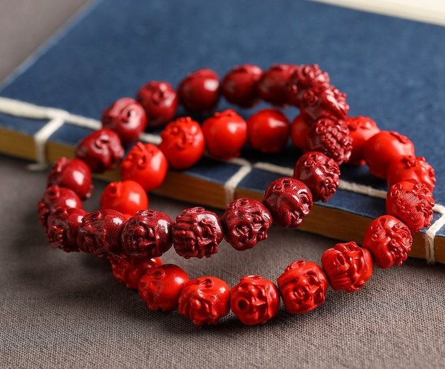 十八羅漢ブレスレット 天然原石辰砂ブティック紫金砂、レッド十八羅漢ブレスレット