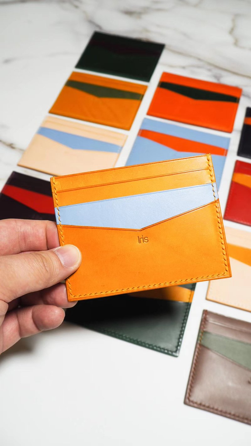 客製意大利植鞣牛皮革卡片套 - 名片夾/名片盒 - 真皮 橘色