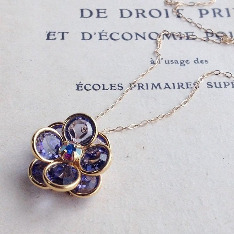 14kgf Vintage Swarovski Chanel Flower Necklace Tanzanite - 項鍊 - 玻璃 紫色
