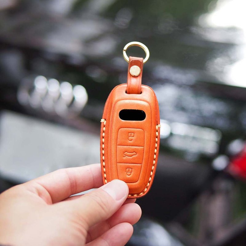 Audi car key leather case Japanese cow leather A3 A4 A5 A6 A7 A8 ETRON electric car series - Keychains - Genuine Leather 