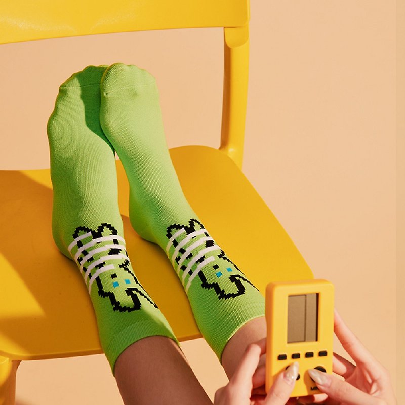 Pixel Bear Crew Socks - Socks - Cotton & Hemp Green