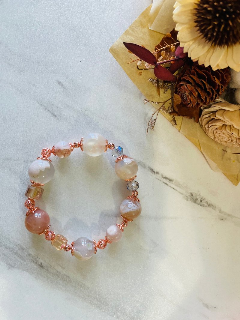 Cherry Blossom Agate Elastic Cord - สร้อยข้อมือ - คริสตัล ขาว