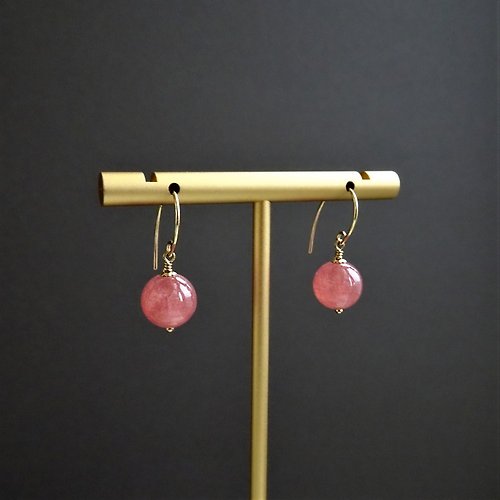 Joyce Wu Handmade Jewelry 印加玫瑰石 阿根廷紅紋石 14Kgf 包金耳環 簡約垂墜耳環 | 糖果感