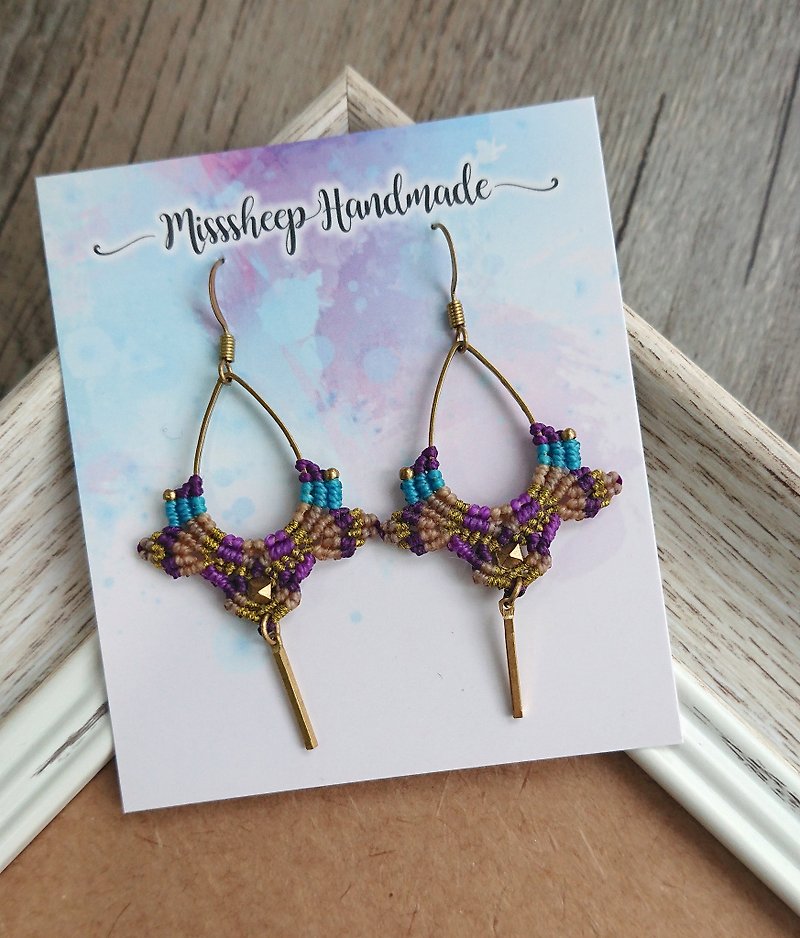 Misssheep-A132-National style South American wax line woven brass bead earrings (ear hook / ear clip) - Earrings & Clip-ons - Other Materials Purple