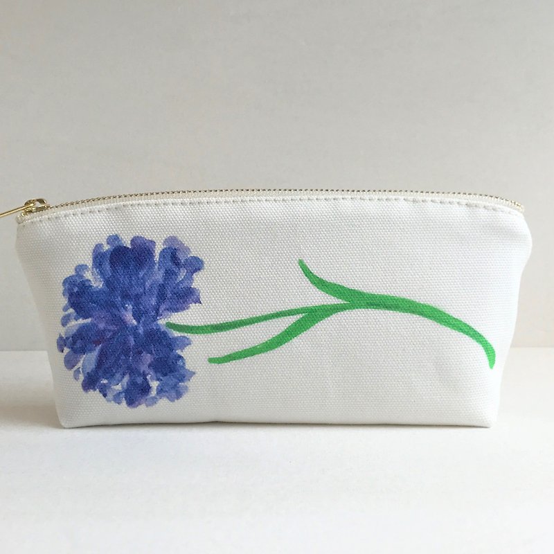 Blue garden Horizontal gusseted pouch Flower pattern New color Blue A - Toiletry Bags & Pouches - Cotton & Hemp Blue