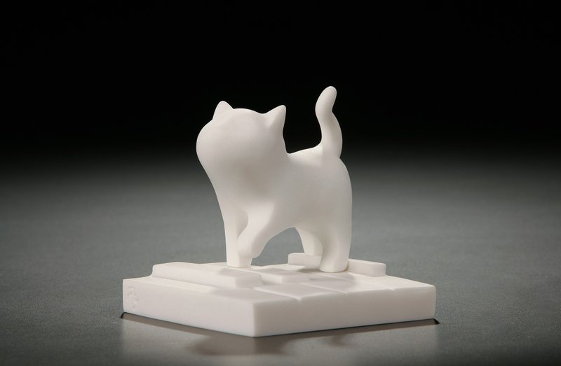 【Healing Ornament | Ornament】Kitten's Artistic Music-Cat Shaped Business Card Holder/Paperweight - Storage - Stone White