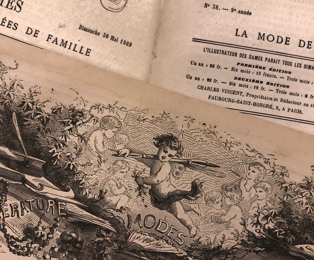 フランスの100年前の手彩色の婦人版画L'Illustrateur des dames誌が3部