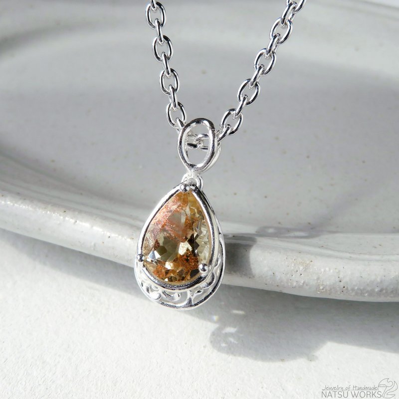 Oregon Sunstone Pendant - สร้อยคอ - เครื่องเพชรพลอย สีส้ม