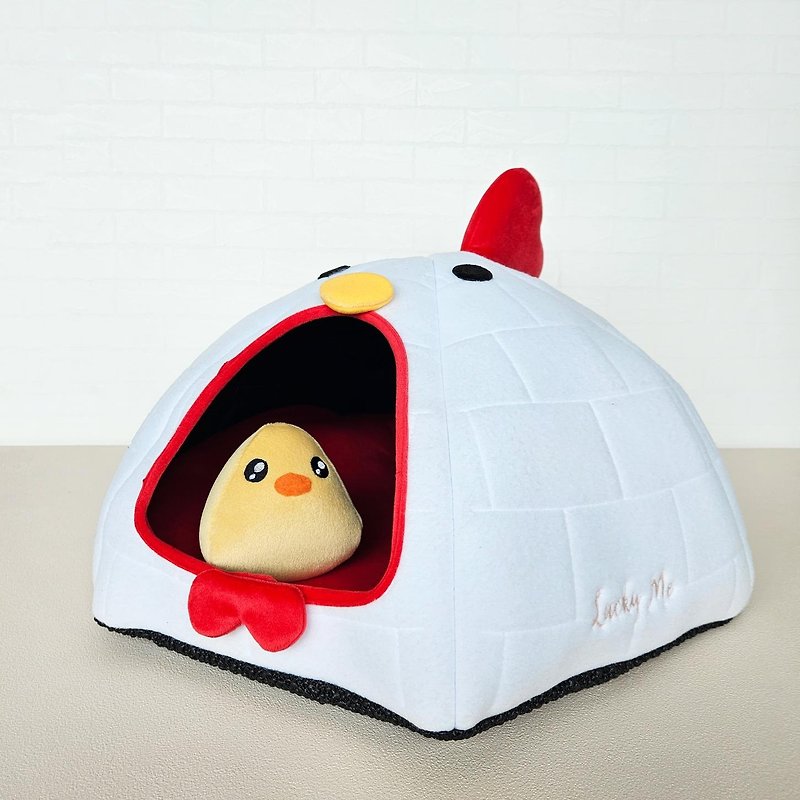 Animal Igloo Toy Set-Cuckoo Chicken Pet Toy Cat Mattress Hidden Large Space - Bedding & Cages - Other Man-Made Fibers Red