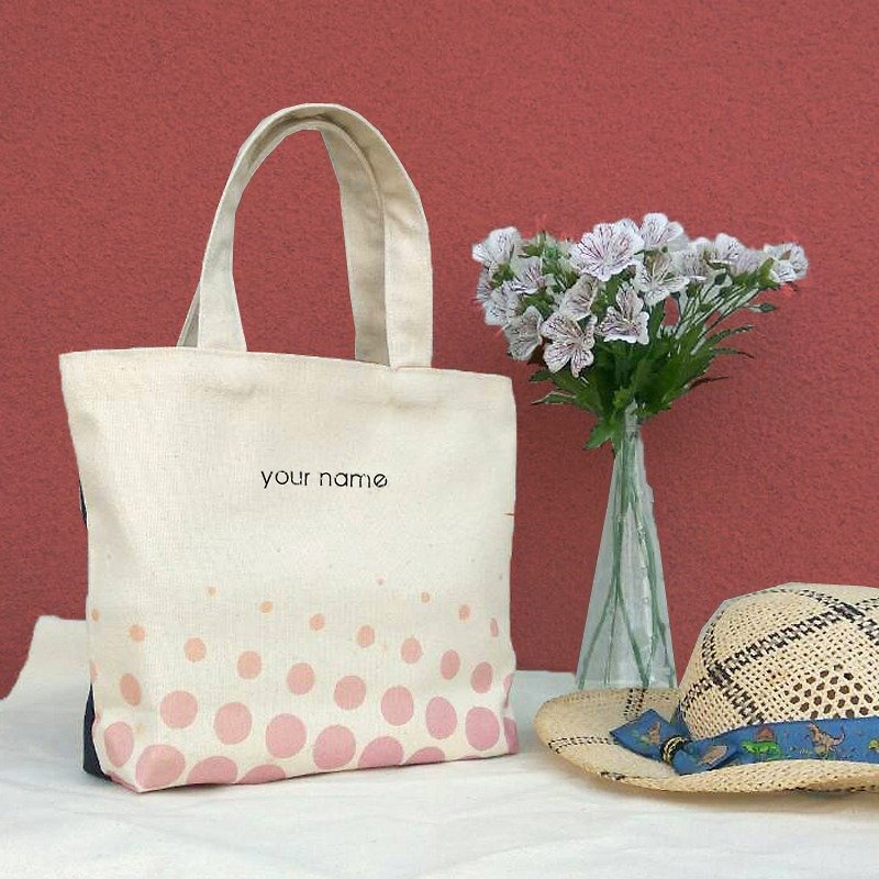 【Customized Name】 Red Dot / Print Canvas / Hand Bag - Gift Tote Bag - กระเป๋าถือ - ผ้าฝ้าย/ผ้าลินิน 