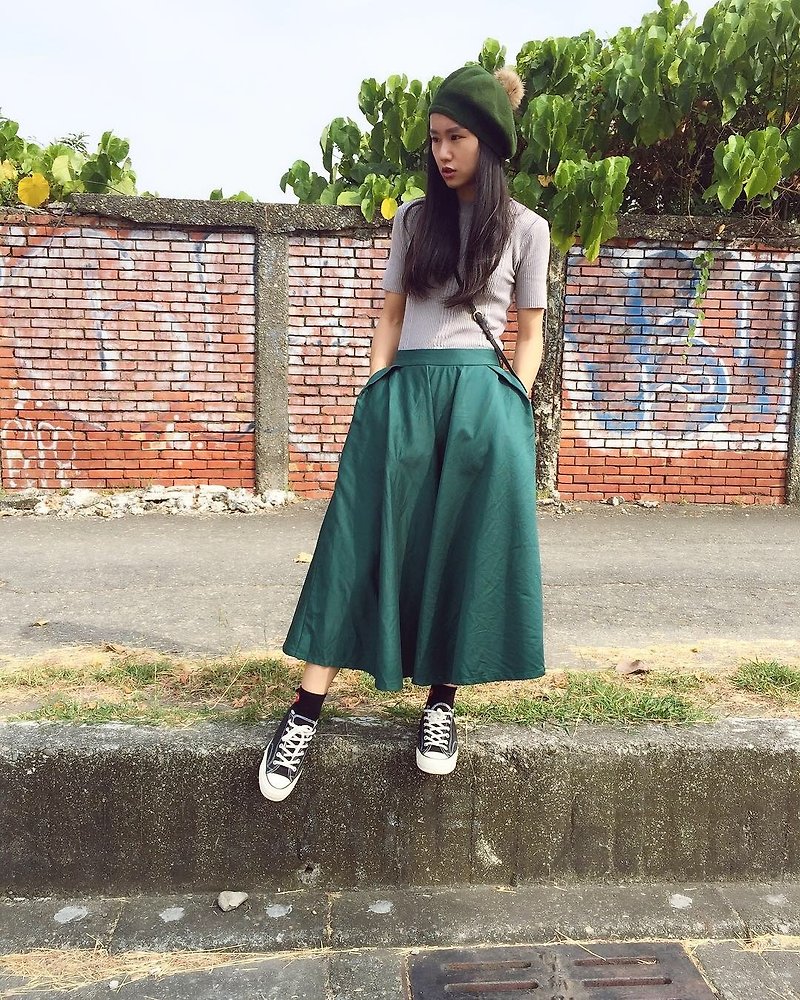 green cotton skirt - กระโปรง - ผ้าฝ้าย/ผ้าลินิน สีเขียว