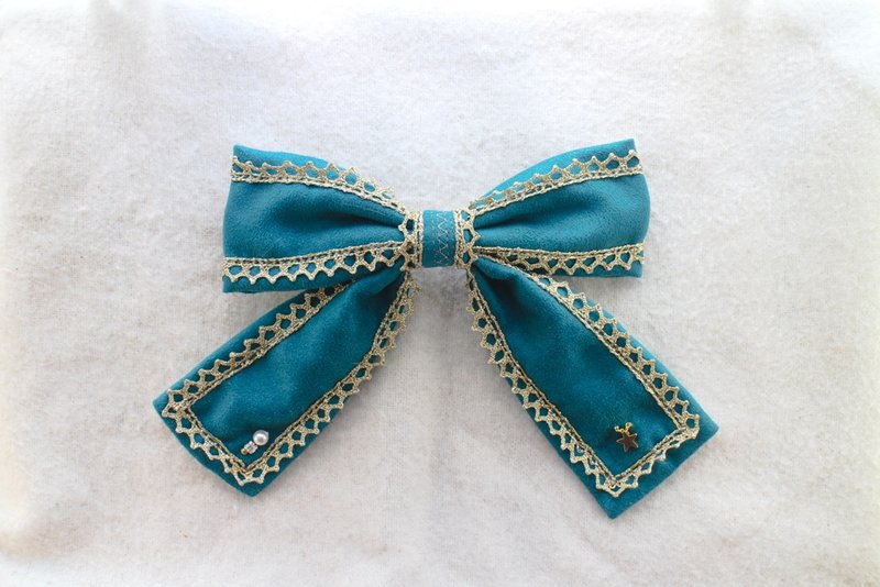 Royal Banquet [Bow Hair Clip] | Turquoise - Handmade Original Lolita Christmas Ornaments - Hair Accessories - Other Man-Made Fibers Green