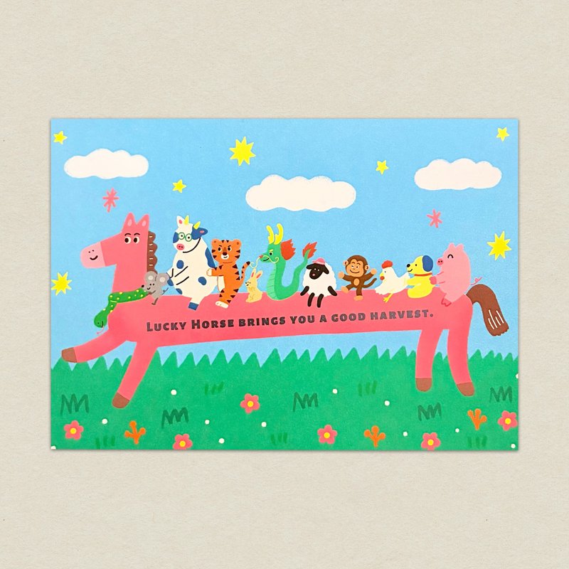 幸運馬/燙金明信片 - 心意卡/卡片 - 紙 多色