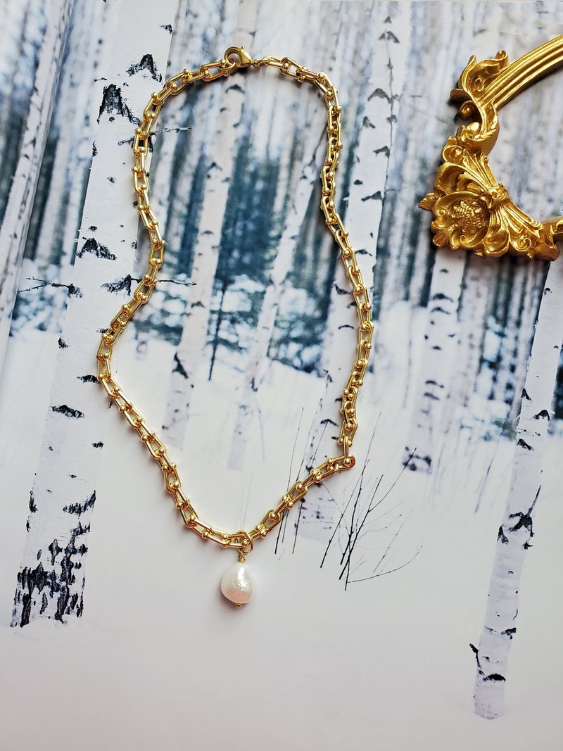 14K GOLD ROLLED PEARL NECKLACE ~ LINK CHAIN NECKLACE ~ GOLD CHAIN - สร้อยข้อมือ - ทองแดงทองเหลือง สีทอง