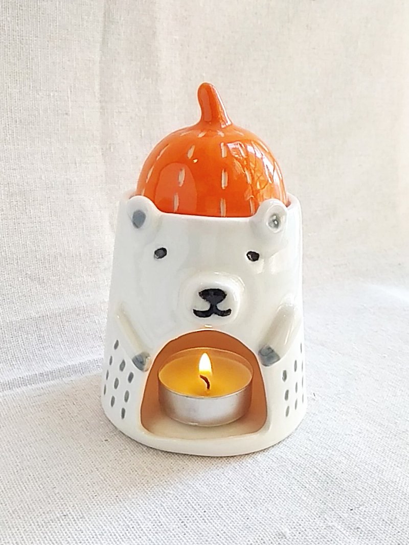 Handmade Ceramic Oil Burner, Wax Melt Warmer, Tealight Holder - White Bear - Candles & Candle Holders - Pottery White