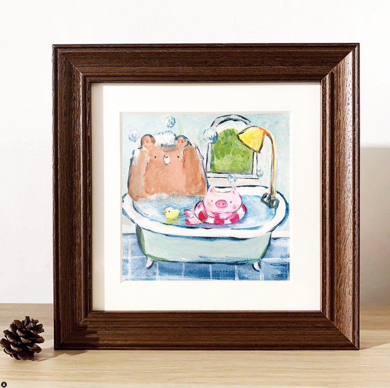 【印刷畫/原畫】Little Bear and Pig - Take a Bath 洗澡 - 海報/掛畫/掛布 - 其他材質 