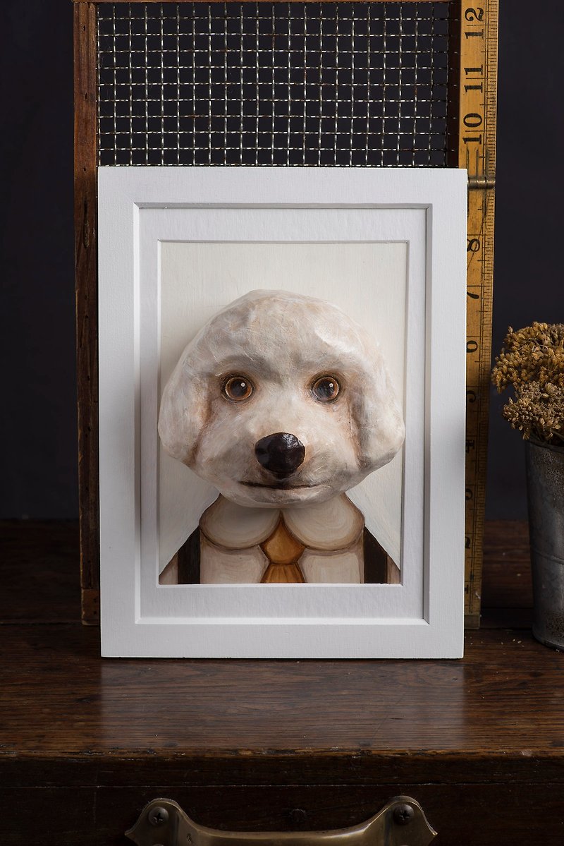 Dog head with wooden photo frame - โปสเตอร์ - กระดาษ สีนำ้ตาล