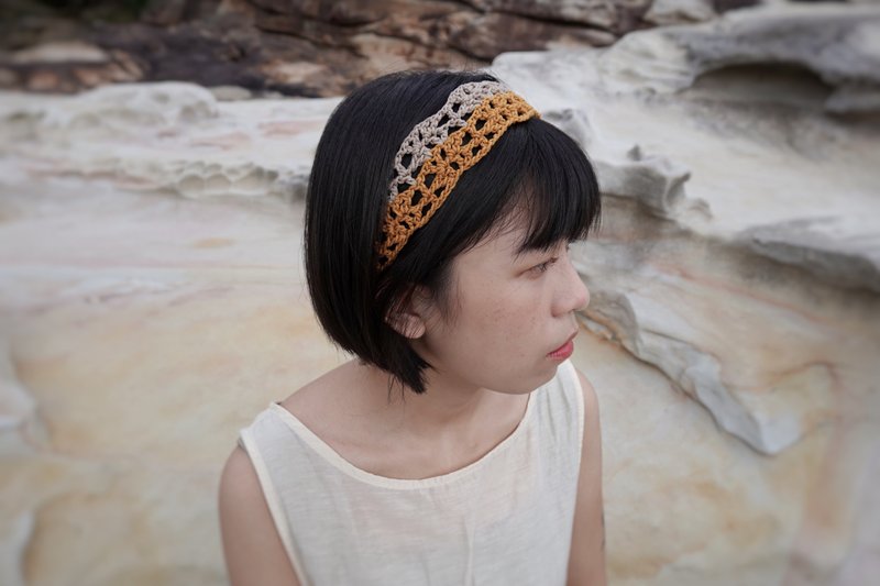 Stem hand-woven two-color headband strappy yellow - Headbands - Cotton & Hemp Yellow