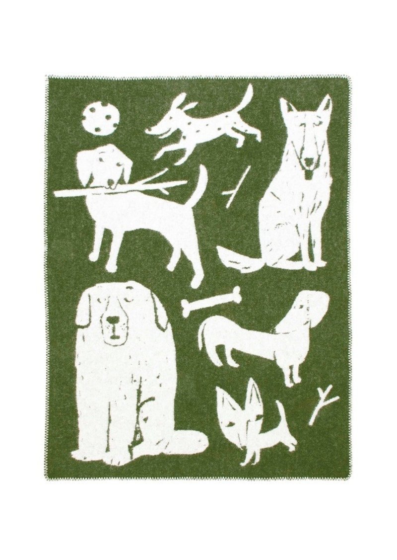 KOIRAPUISTO wool blanket (olive-white) - ผ้าห่ม - ขนแกะ สีเขียว