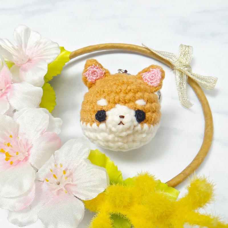 Wool knitting/animal head pendant-Shiba Inu/key ring - ที่ห้อยกุญแจ - ไฟเบอร์อื่นๆ สีนำ้ตาล