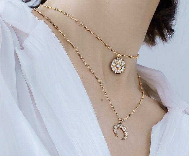 Layered Necklace Chain for Women Girls - Stars and Moon Choker Necklaces  Crescent Pendant Necklace Jewelry
