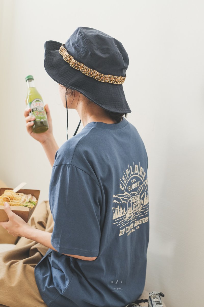 咖啡探險隊Tee - 3色-探險藍 - 男 T 恤 - 棉．麻 藍色
