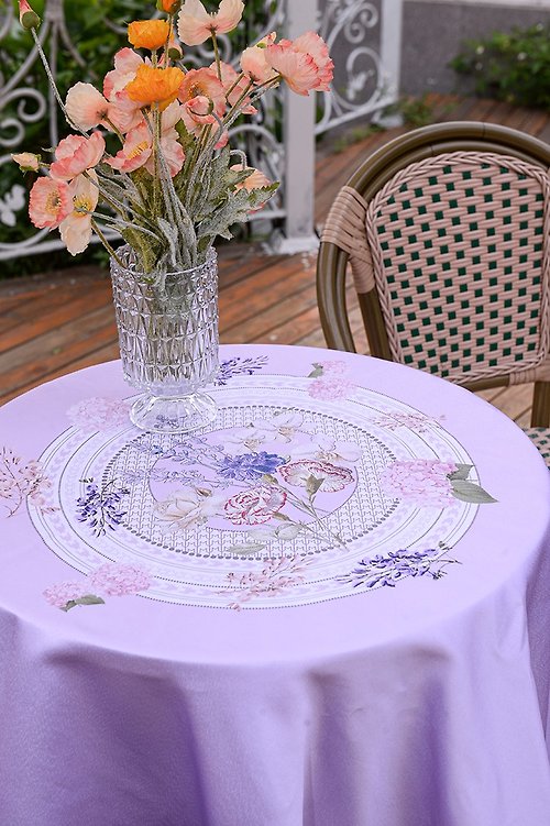 JARDIN DES FONTAINES Secret Violet Garden 緞面防水檯布 (原創設計,防水緞面布料)