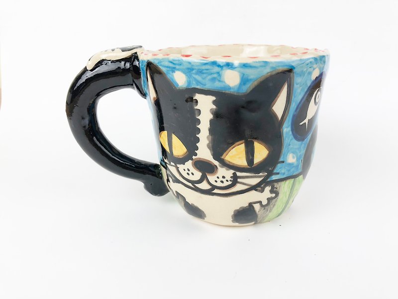 Nice Little Clay Handmade Big Cup Cat 0103-20 - แก้วมัค/แก้วกาแฟ - ดินเผา สีน้ำเงิน
