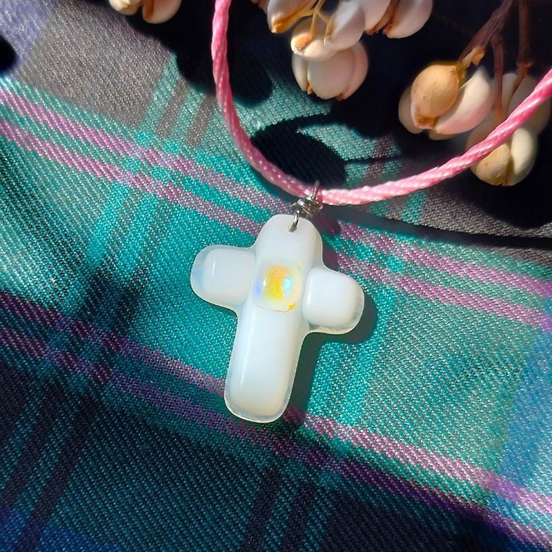 Glazed Cross - Necklaces - Colored Glass White