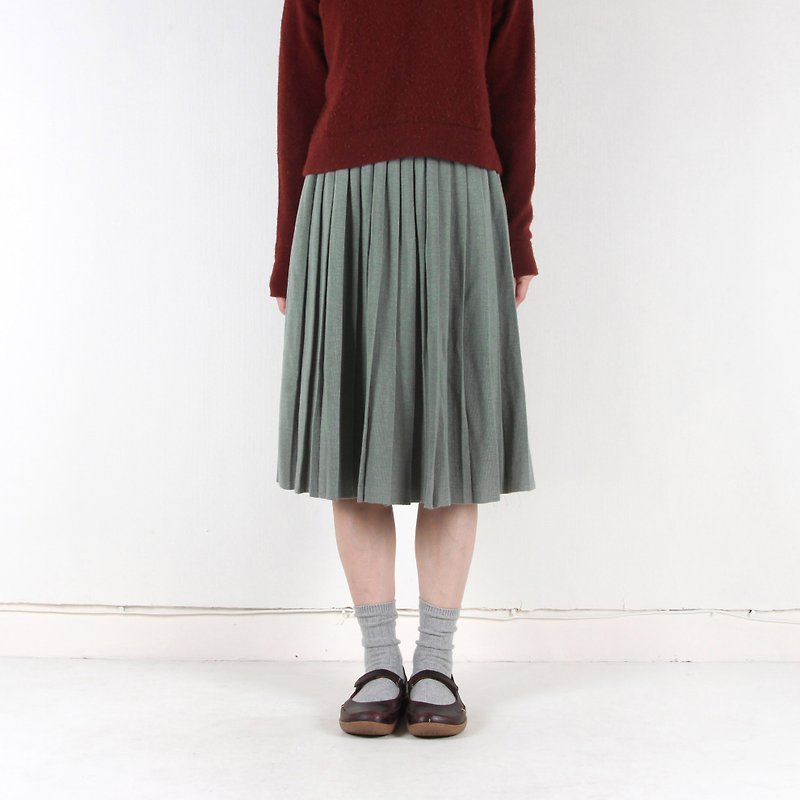Egg plant vintage grassland wool knit vintage pleated skirts - Skirts - Wool Green