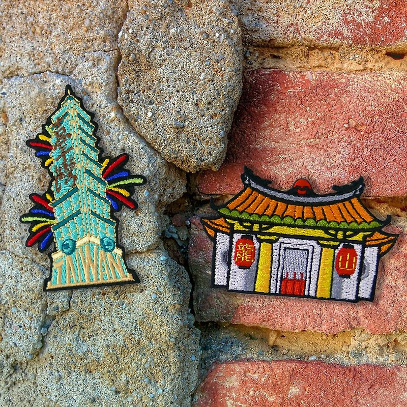 Embroidery stickers | Taipei attractions-Longshan Temple Taipei 101 | Literary light adhesive - สติกเกอร์ - งานปัก หลากหลายสี
