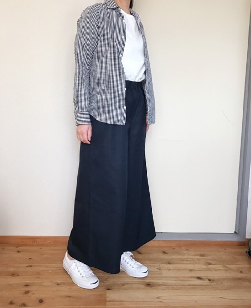 Pinkoi 代購 - 棉質闊腿褲 9/4 長度 海軍藍 - 女長褲 - 棉．麻 
