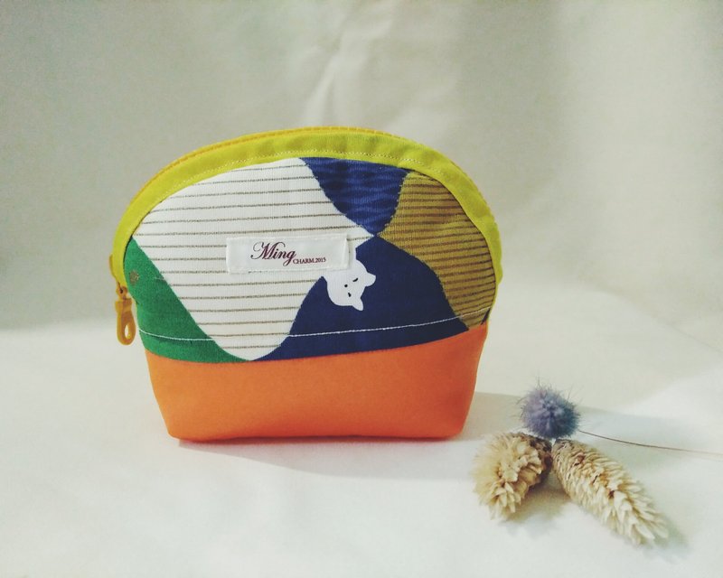 Cat Blue Green Coin Purse (Out of Print) - กระเป๋าสตางค์ - ผ้าฝ้าย/ผ้าลินิน สีน้ำเงิน