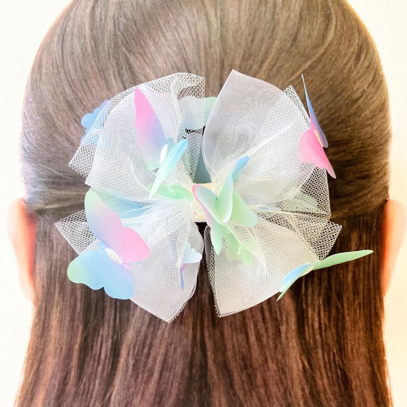 Big ribbon full of butterflies White Fairy - Hair Accessories - Other Man-Made Fibers White