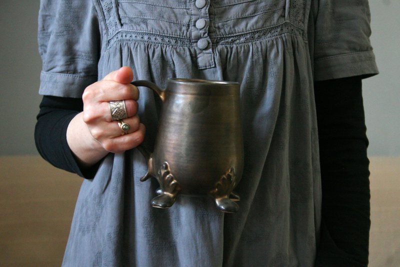 Ceramic gold mug with artistic legs Pottery stoneware mulled wine mug - Mugs - Pottery Brown