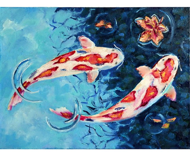 锦鲤の绘図、キャンバスに鯉の油絵、オリジナルの鯉の魚の壁アート、锦 ...