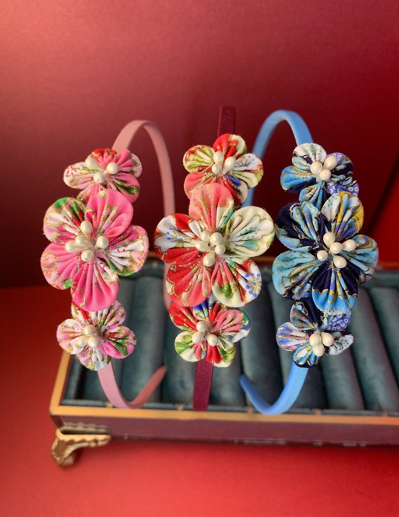 (Japanese style flower cloth) つまみ fine work hair band everyday gorgeous - เครื่องประดับผม - ไฟเบอร์อื่นๆ หลากหลายสี