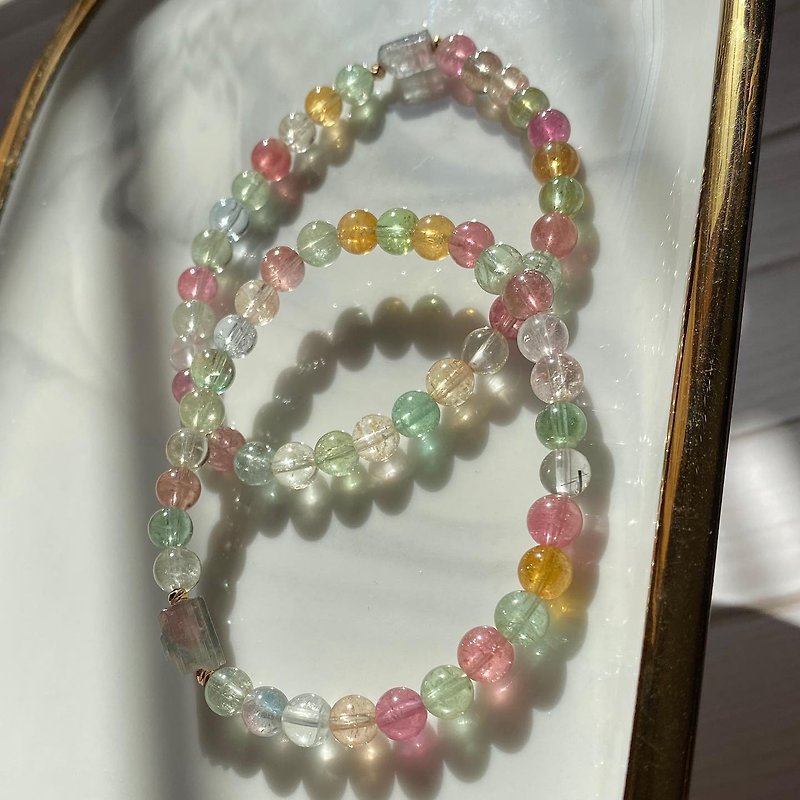 【Candy Tourmaline 06】Natural Crystal Candy Tourmaline Bracelet- Customized Gift - Hair Accessories - Crystal Multicolor