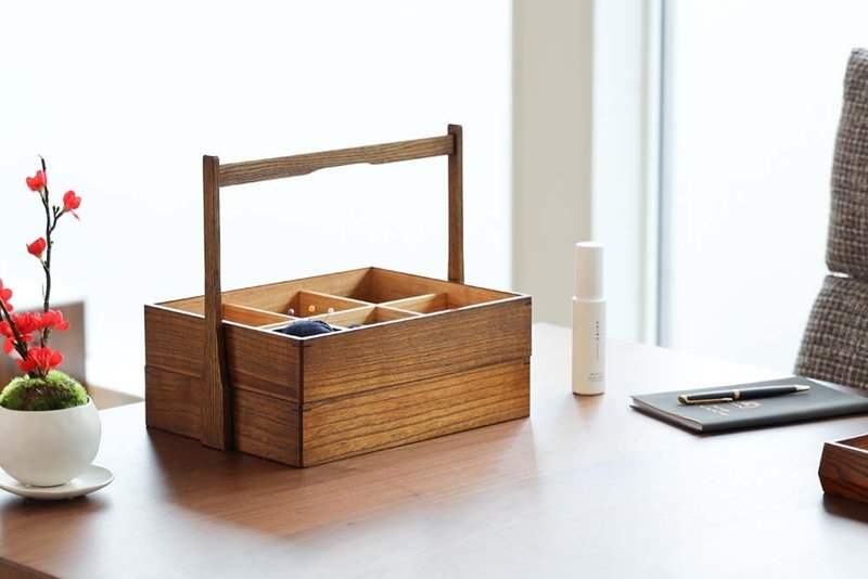 傳統工藝品 江戸指物 手提重箱 - 居家收納/收納盒/儲物盒 - 木頭 咖啡色