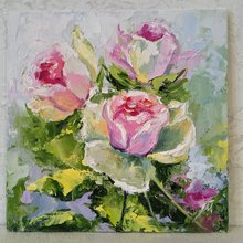 油絵。ウサギとお絵描き。油絵動物・ミニチュアアート