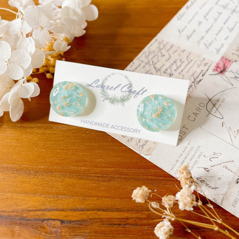 Morandi series turquoise liberty large 925 silver earrings/ clip on - ต่างหู - พืช/ดอกไม้ สีเขียว