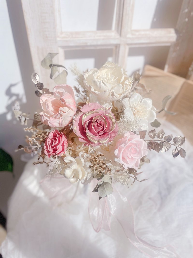 永生花乾燥花捧花 韓式捧花 登記捧花 結婚捧花 自然風捧花 - 乾燥花/永生花 - 植物．花 粉紅色