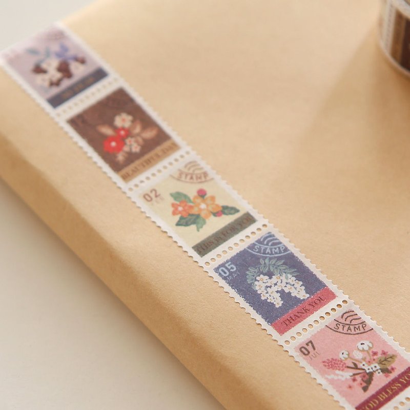 Dailylike Stamp Paper Tape (Single Roll)-08 Flowers, E2D07471 - มาสกิ้งเทป - กระดาษ หลากหลายสี