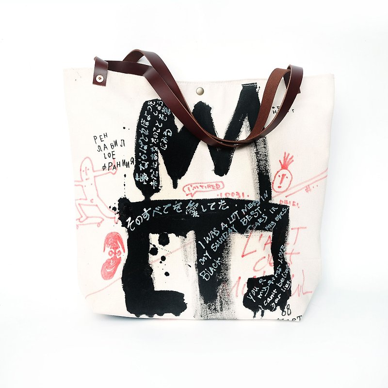 TOTE BAG retro personality original DIY handmade shoulder bag canvas green bag graffiti skateboard series - Handbags & Totes - Other Materials 