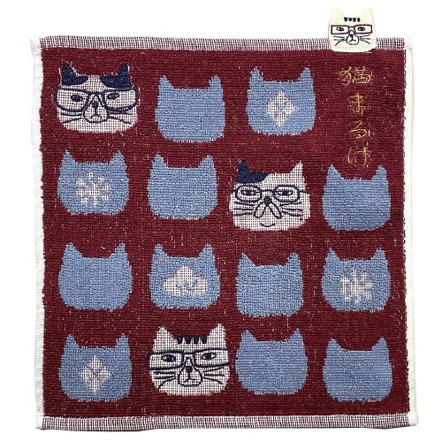 Kusuguru Japan Kusuguru Japan貓丸系列絨毛刺繡 提花毛巾 手帕 經典款 紅色
