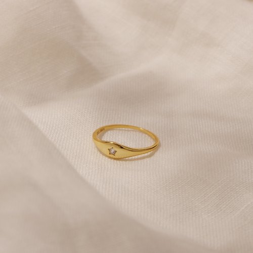 Miagoldjewel 925銀鍍金18k金法式時尚精緻個性氣質星星閃鑽小巧戒指 食指戒 女