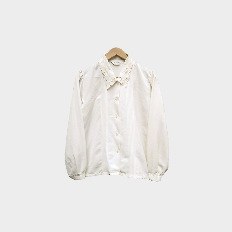 ヴィンテージ刺繍バスケット空の襟白いシャツ021 - シャツ・ブラウス - ポリエステル ホワイト