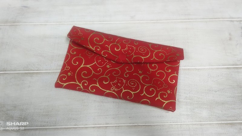 Lucky cat new year red bag money bag storage bag mobile phone bag passbook - Wallets - Cotton & Hemp Red