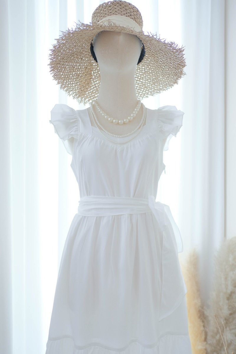 Vintage white maxi dress Party bridesmaid summer sundress - 洋裝/連身裙 - 聚酯纖維 白色