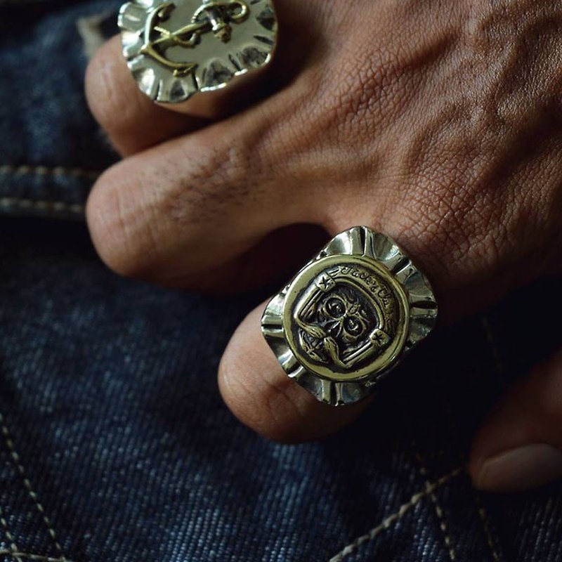 แหวน ฮิปสเตอร์ ไบค์เกอร์ นักขี่มอเตอร์ไซด์ กะโหลก วินเทจ แม็กซิกัน ทองเหลือง - แหวนทั่วไป - โลหะ สีทอง